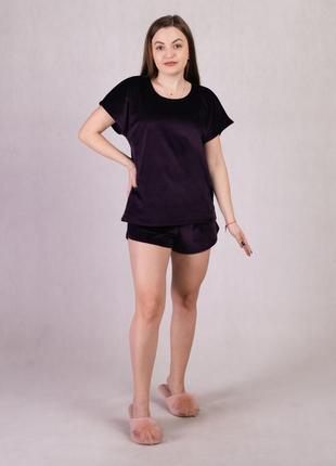 Комплект оксамитовий, велюровий костюм чорний, футболка і шорти 2123