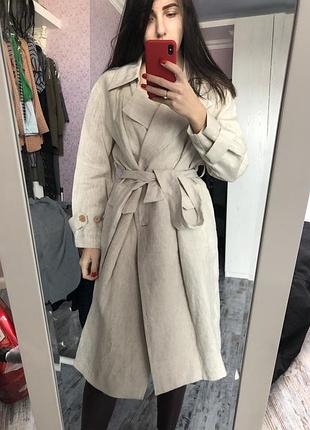 Бежевый плащ пальто mango лен новое м