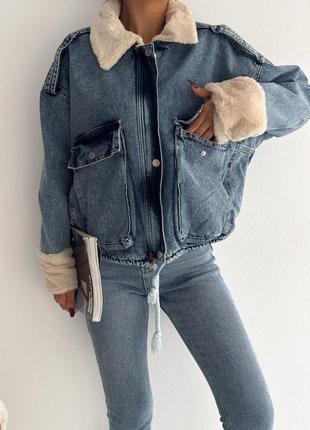 Стильна красива трендова джинсова куртка на меху демі джинсовка4 фото