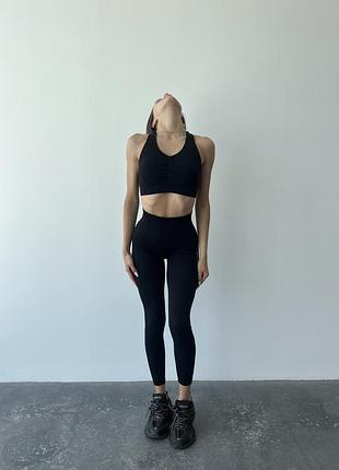 Костюм спортивный «naqiyayabei» (топ и леггинсы) c эффектом пуш-ап, черного цвета, размеры l и s/m