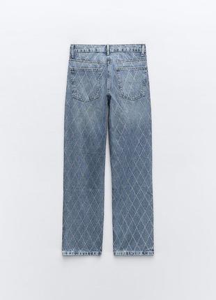 Голубые джинсы zara trf mid-rise стразы брюки камушки блестящие сияющие9 фото