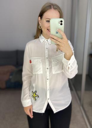 Шифоновая блуза рубашка с вышивкой No5028 фото