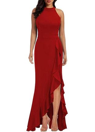 Вечернее коктейльное длинное платье для женщин, красное1 фото