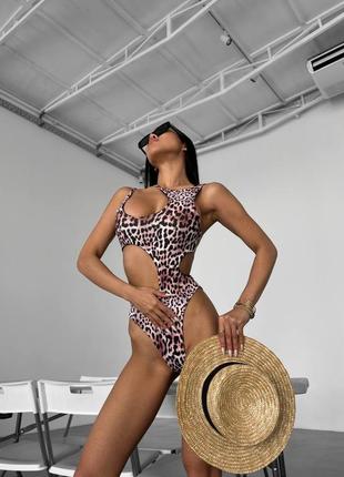 Суцільний купальник леопард з вирізами, сексуальний леопардовий купальник з розрізами3 фото
