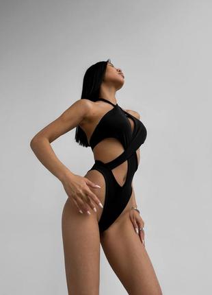 Сексуальний суцільний купальник з вирізами, купальник з розрізами, чорний купальник вирізи2 фото