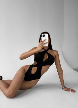 Сексуальний суцільний купальник з вирізами, купальник з розрізами, чорний купальник вирізи6 фото