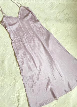 Шелковое платье на бретелях лавандовое платье 10/ xs s3 фото
