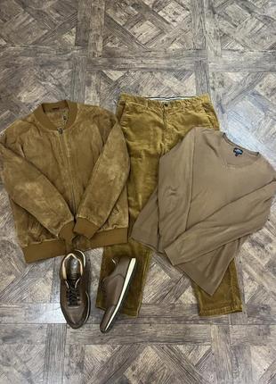 Рудий крутий комплект, готовий стильний лук: бомбер, штани, кросівки, светр, сумка, розмір m/l2 фото