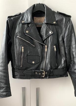 Вінтажна шкіряна косуха байкерська куртка