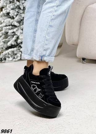 Жіночі кросівки на високій підошві чорні кеди на платформі замшеві кроссовки vovk високі сникерсы в стиле wolf5 фото