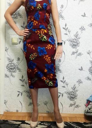 Стильный модный костюм топ юбка цвета марсала с цветочным принтом4 фото