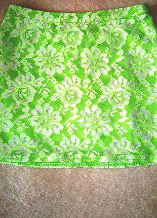 Трендовая неоновая гипюровая юбка бренд diffuse.размер 8. s. xs