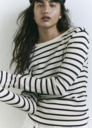 Хлопковый лонгслив в рубчик h&m 1203084002