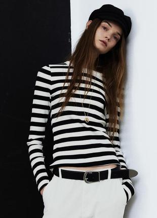 Хлопковый лонгслив в рубчик h&m 1203084002