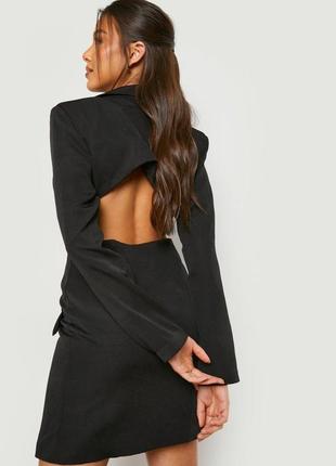 Boohoo черное платье жакет с открытой спинкой обольстительное пиджак платье6 фото