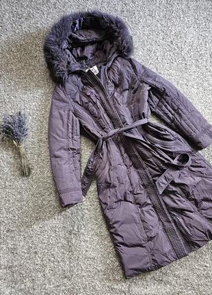 Распродажа! длинное пальто пуховик с капюшоном фиолетовый лавандовый
