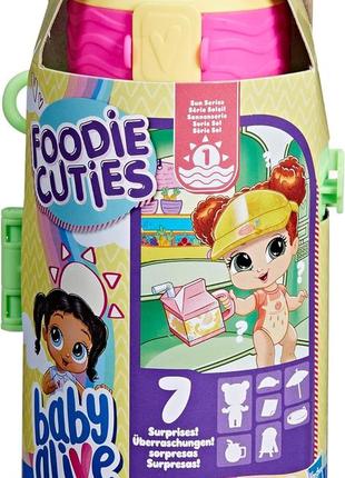 Пупс сюрприз baby alive foodie cuties, bottle, sun series 1