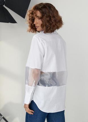 Удлиненная женская рубашка с прозрачными вставками4 фото