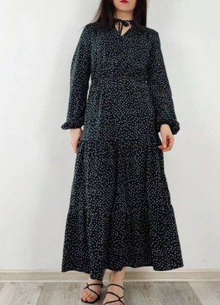 Чорна максі сукня в горошок shein3 фото