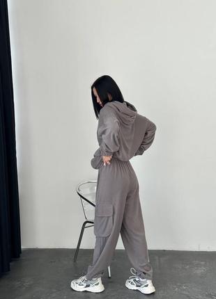 Вельветовый костюм карго оверсайз(худи и штаны)7 фото