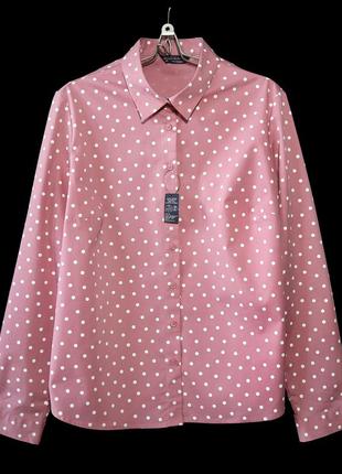 Качественная розовая хлопковая рубашка в горох р.18