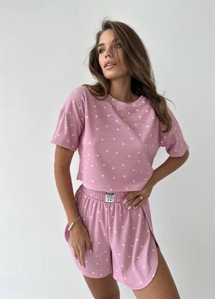 Удобная женская пижама из рубчика комплект футболка и шорты1 фото