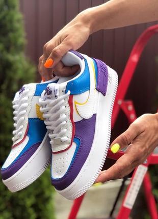 Классные трендовые женские кроссовки nike air force 1 shadow белые с фиолетовым