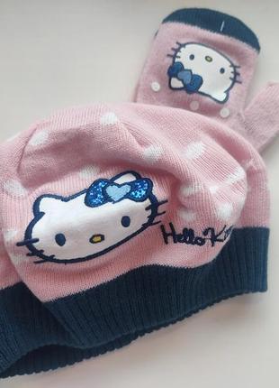 Комплект бирет + перчатки hello kitty