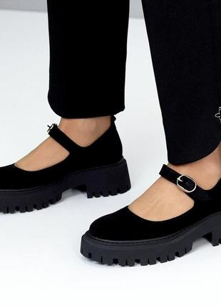 Туфли женские, натуральная замша черные деми 36р3 фото