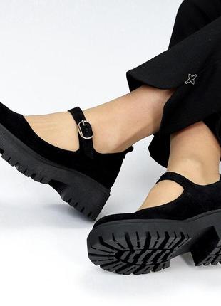 Туфли женские, натуральная замша черные деми 36р6 фото