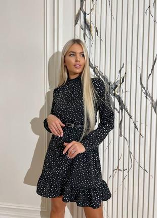 Платье-рубашка с принтом в горох короткая