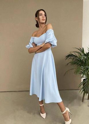 Тендітна якісна сукня міді з костюмної тканини❤️ плаття з рукавами вільного крою на резинці