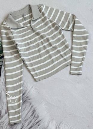 Женская кофта поло в полоску с воротником лонгслив полосатый турецкого производства