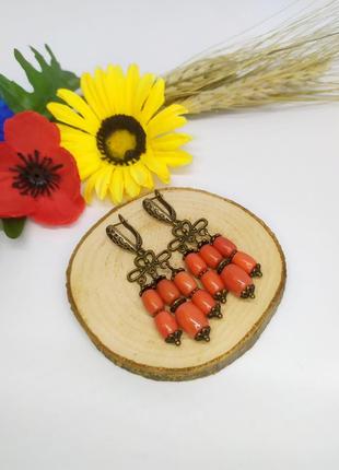 Серьги подвески из коралла