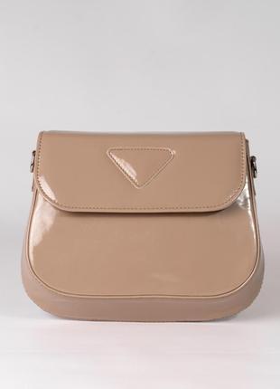 Женская сумка лаковая сумка бежевая сумка сумочка багет бежевый клатч через плечо1 фото