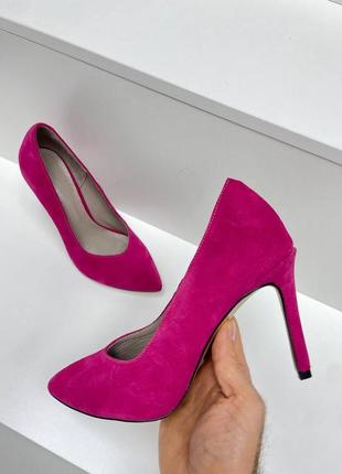 Малинові фуксія рожеві замшеві туфлі човники