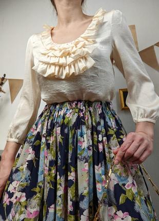 Блуза в винтажном стиле молочная с воланами шелковая бежевая элегантная старинная персик викторианский готический стиль7 фото