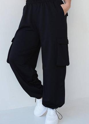 Трендові люксові жіночі штани карго вільного крою з бічними кишенями з віскози