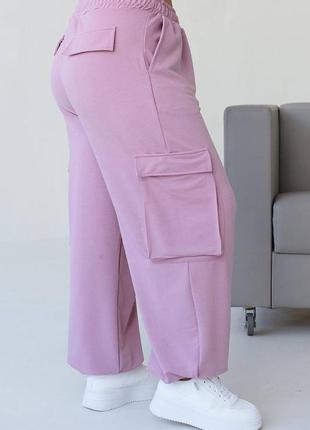 Трендовые люксовые женские брюки карго свободного кроя с боковыми карманами из вискозы батал1 фото