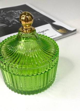 Сахарница зеленая стеклянная декорированная медина 250