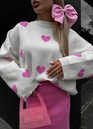 Красивый женский свитер с сердечками оверсайз кофта стильная турецкого производства качественная4 фото