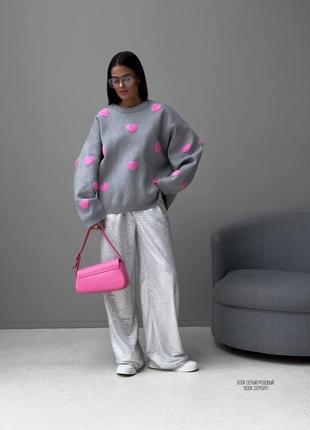 Гарний жіночий светр з сердечками оверсайз кофта стильна турецького виробництва якісна4 фото