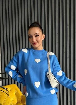 Гарний жіночий светр з сердечками оверсайз кофта стильна турецького виробництва якісна1 фото