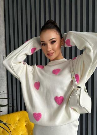Гарний жіночий светр з сердечками оверсайз кофта стильна турецького виробництва якісна5 фото