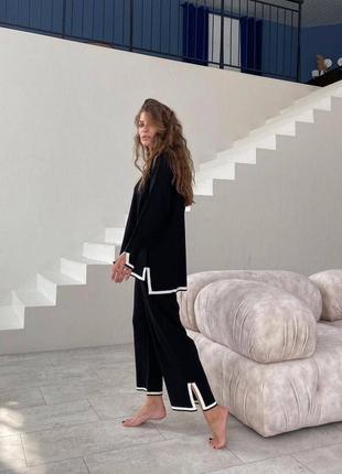 Женский оверсайз костюм качественный турецкого производства комплект свитшот и штаны палаццо свободного кроя вязаный
