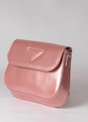 Женская сумка лаковая сумка розовая сумка сумочка багет розовый клатч через плечо2 фото