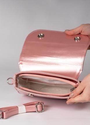 Женская сумка лаковая сумка розовая сумка сумочка багет розовый клатч через плечо4 фото