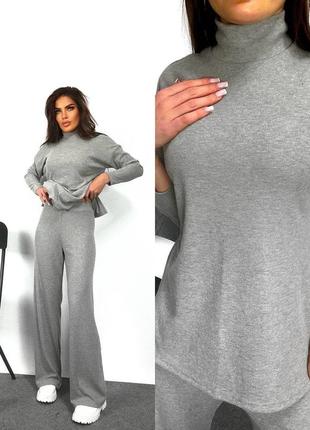 Трендовий якісний жіночий оверсайз костюм гольф і брюки в рубчик однотонний комплект на легкому флісі2 фото