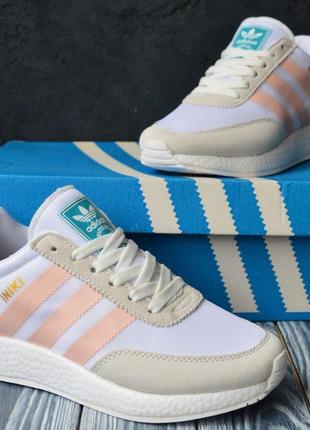 Розпродаж! adidas iniki бежеві з білим кросівки кеди жіночі адідас інікі весняні літні демісезонні демісезон низькі замша замшеві відмінна якість