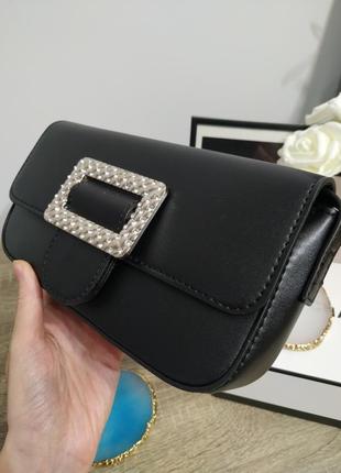 Сумка черная с ремешком сумочка на плечо с пряжкой6 фото